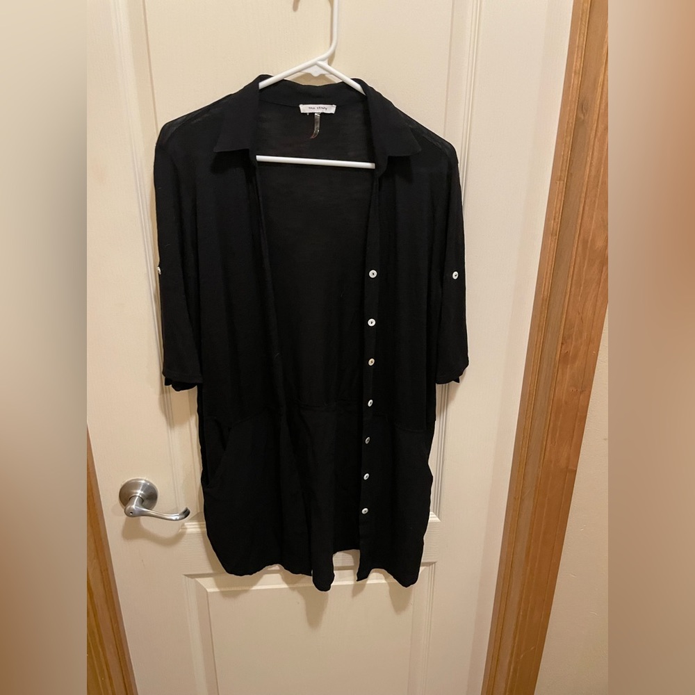 One Story black thin button up